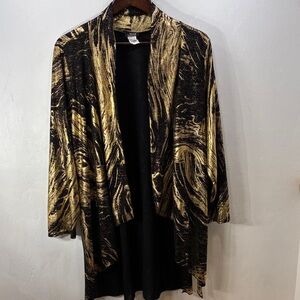 Jostar USA Black & Gold Open Stretch Sexy Cardigan Duster Cover up Jacket XL